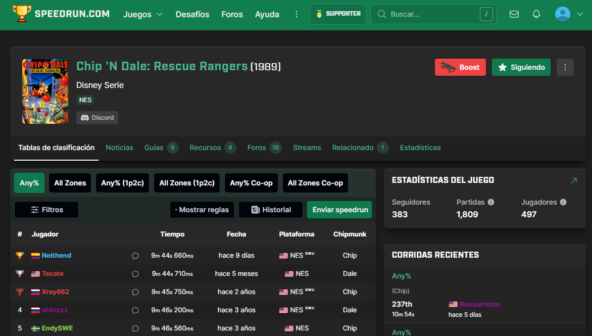 Neithend consigue en Record Mundial en Chip and Dale – Any%